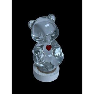 Fenton Clear Art Glass Red Heart Birthday Teddy Bear Figurine Paperweight